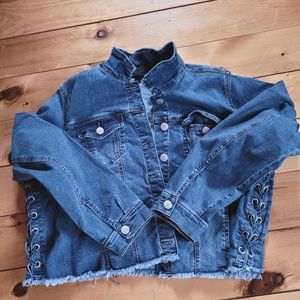 Love & Legend denim jacket with fray on bottom, size 24